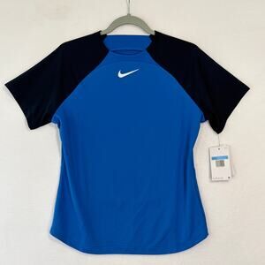 Nike Soccer Jersey Womens Medium Blue Black NWT Activewear Top Gym Shirt